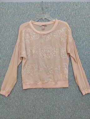 Forever 21 Peach Sheer Long-Sleeve Top w/Sequins, Womens XS